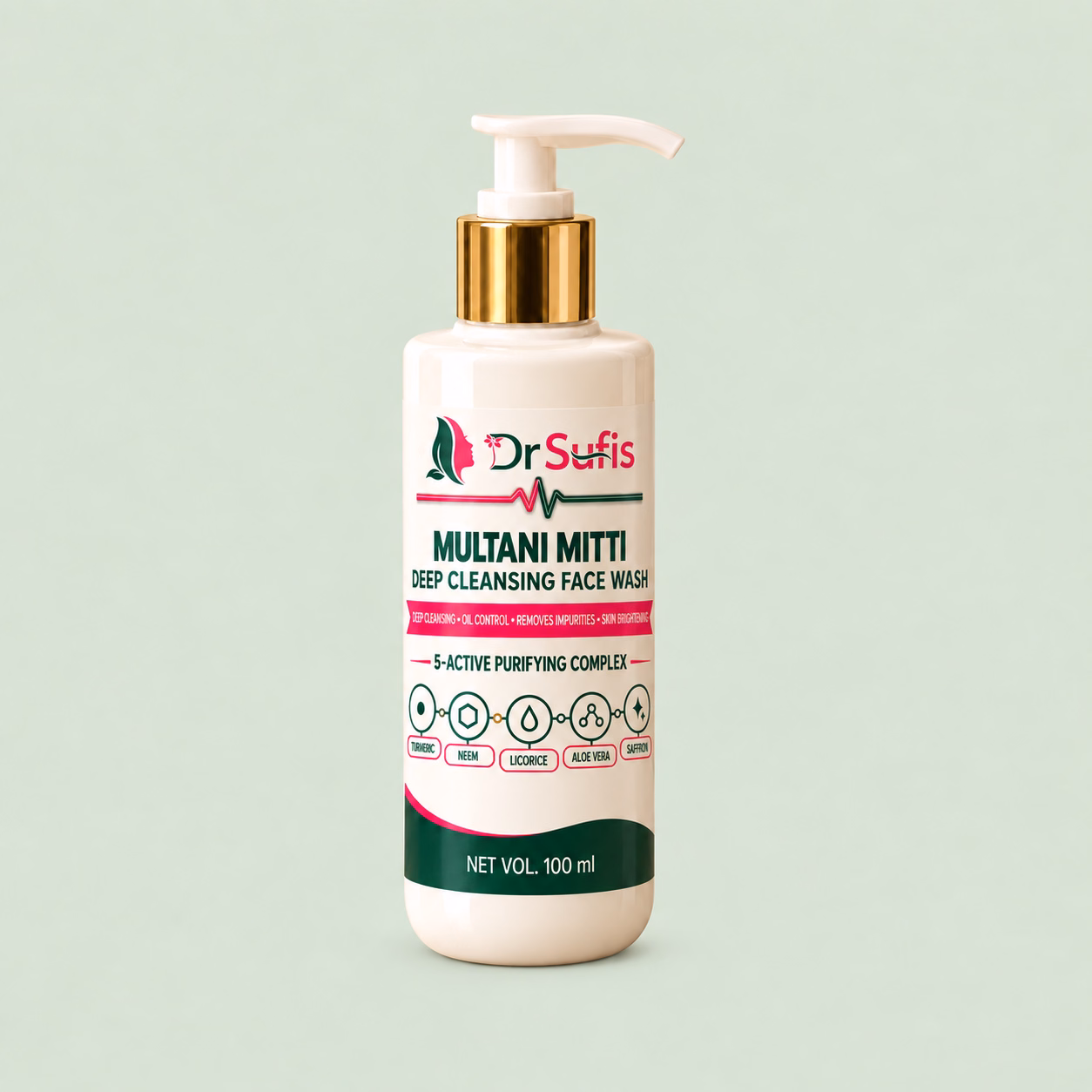 Dr Sufis Multani Mitti Face Wash for Oily Skin With Turmeric, Neem, Licorice, Saffron and Green Tea