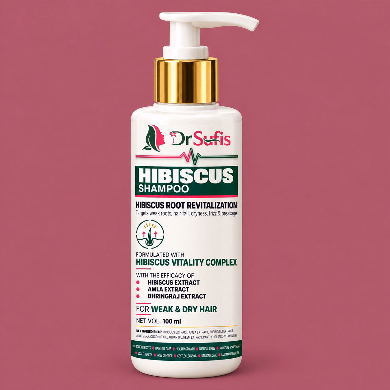 Dr Sufis Hibiscus Shampoo for Hair Fall, Frizz Control & Shine